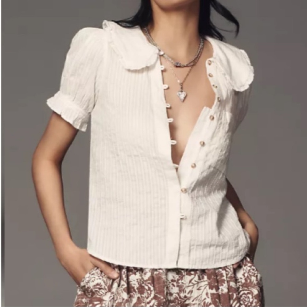 Like New Anthropologie Pilcro Keira Collared Button Front Top Small - Picture 3 of 14
